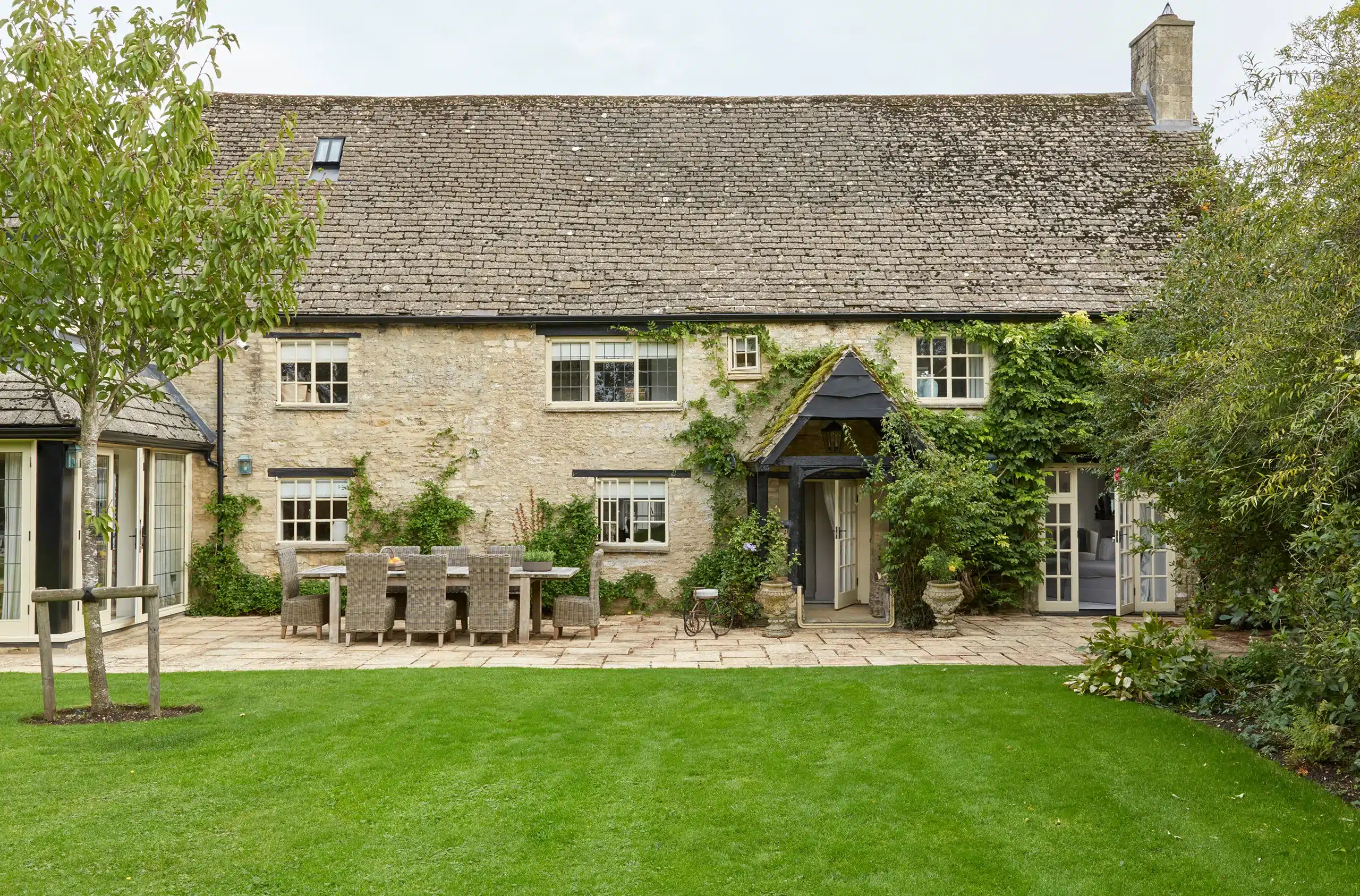 A backyard in Katharine Pooley's Oxfordshire converted mill house project