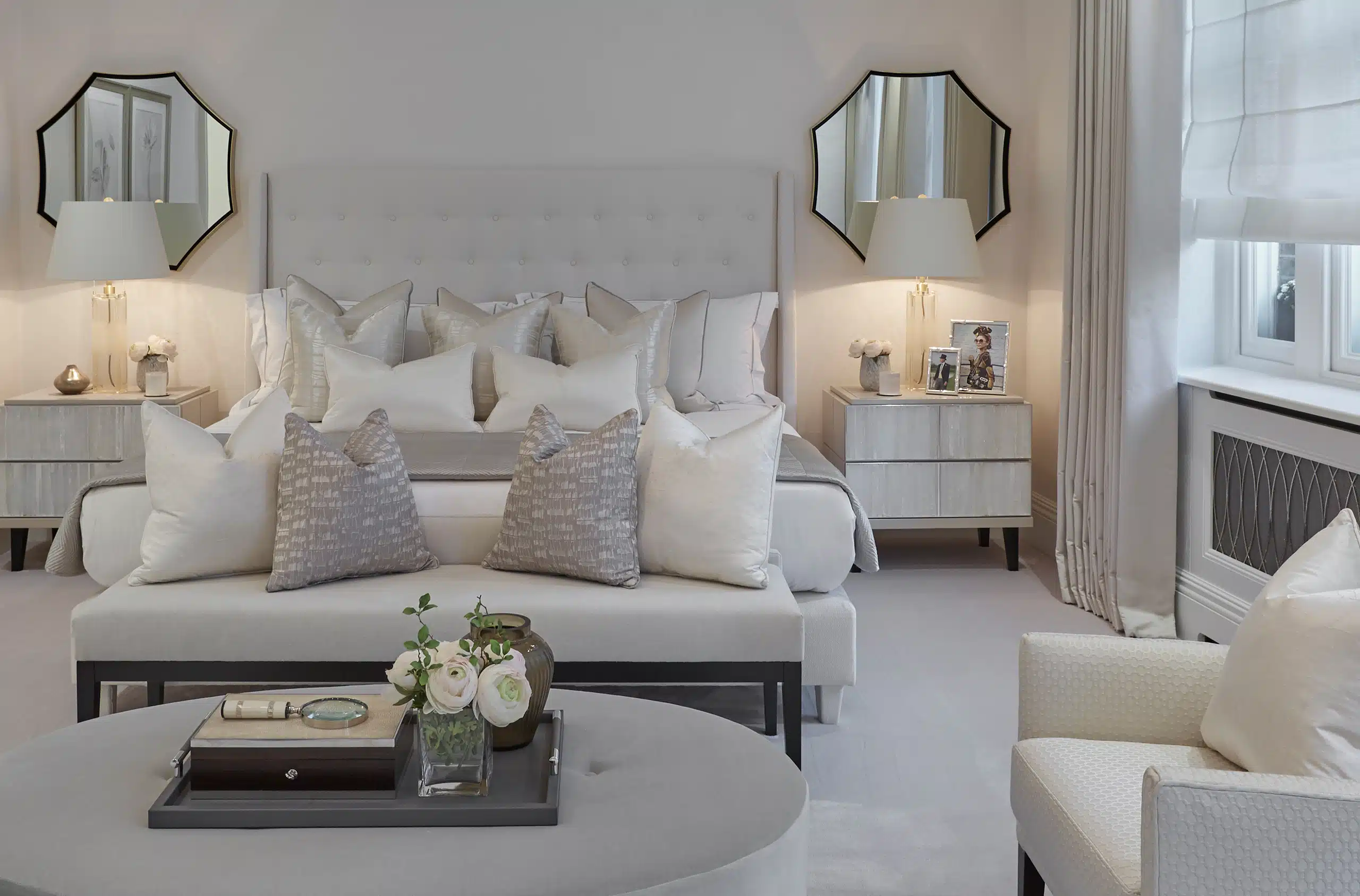 Main bedroom details at a london townhouse interior design project with katharine pooley
