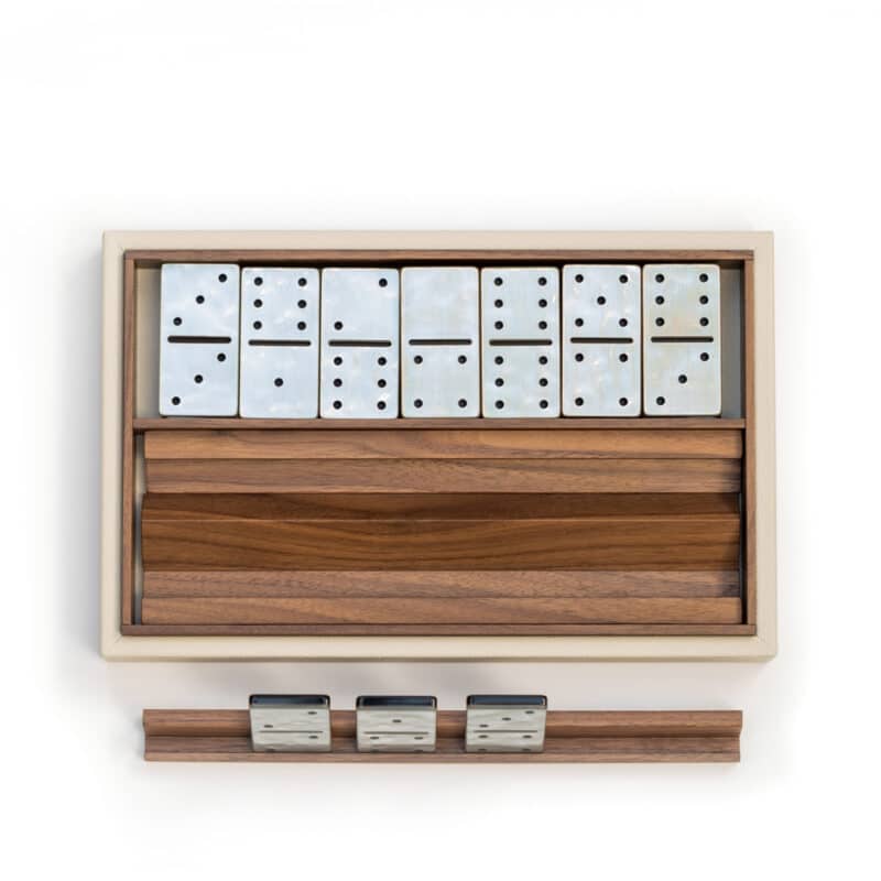 Luxury Leather & Canaletto walnut Dominoes Set