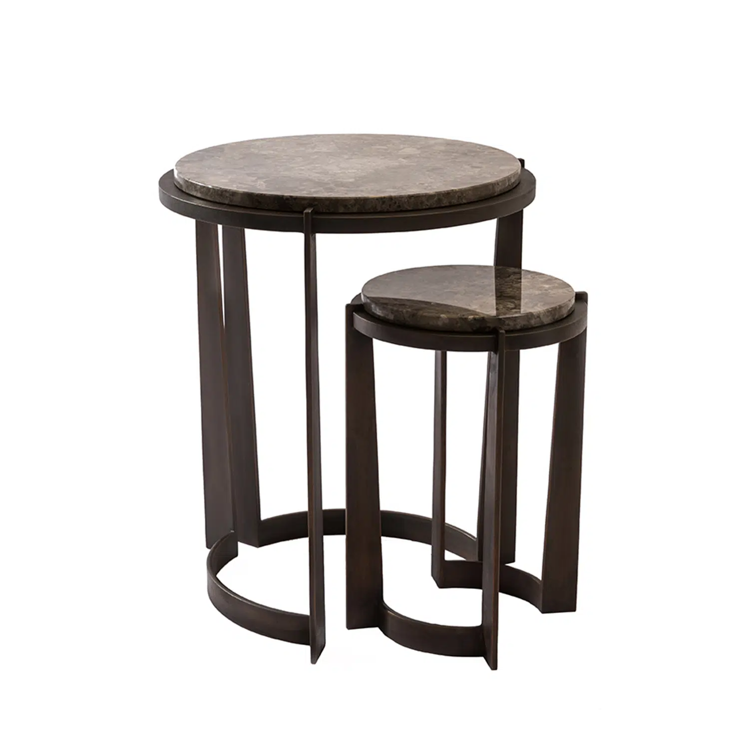 Luxury handcrafted Marble & Bronze Nest of Side Tables