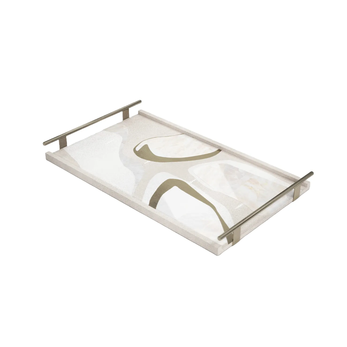 Katharine Pooley Rectangular Shagreen Brass Tray A beautiful handcrafted tray with brass handles and a shagreen inlay