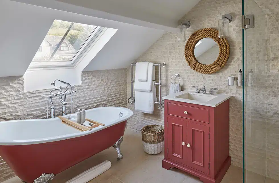 One of the rolltop bathrooms in the top level attic at Weatherstone House