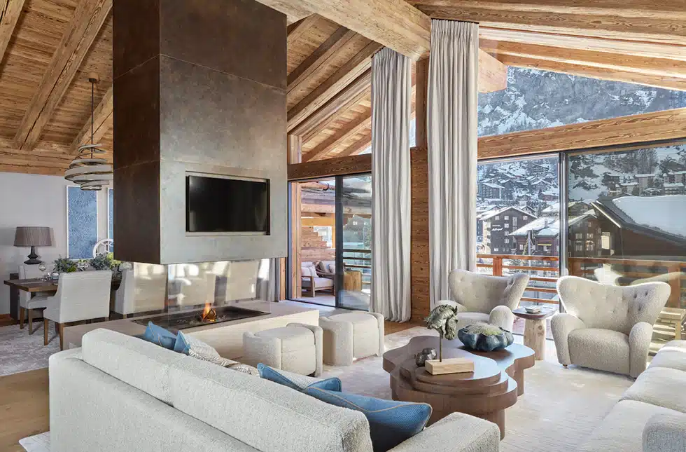View with a window in an alpine ski chalet