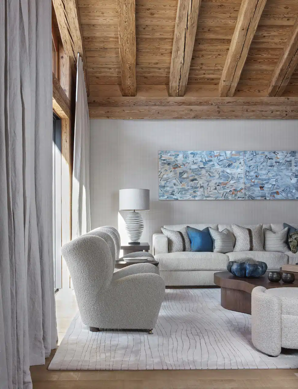 Side view of a living room in an alpine ski chalet
