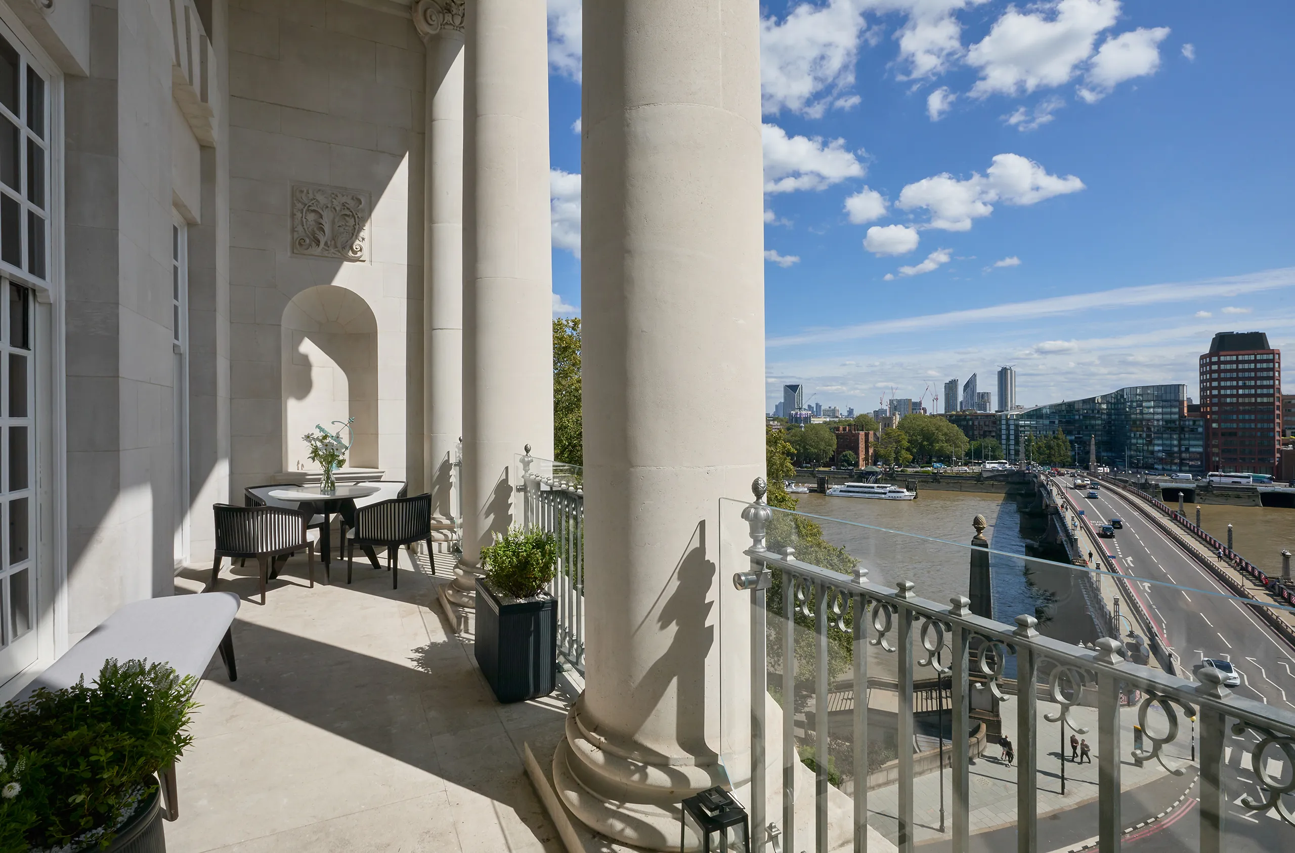 The terrace at Katharine Pooley's Millbank interior design project in central london, next to westminster
