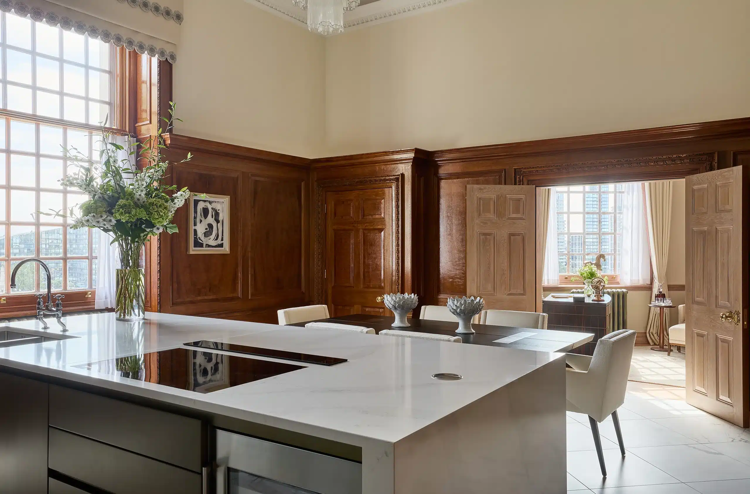 The kitchen at Katharine Pooley's Millbank interior design project in central london, next to westminster