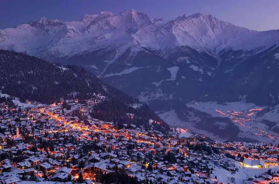 Verbier at night time, the most luxurious ski destination