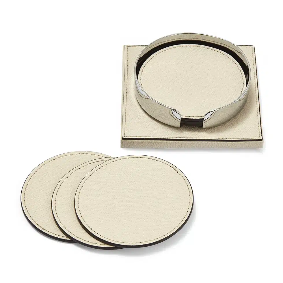 Set Of 6 Coaster Cream - The Jacques Leather Coaster Set is the perfect, luxurious, finishing touch to your bar or table setting.