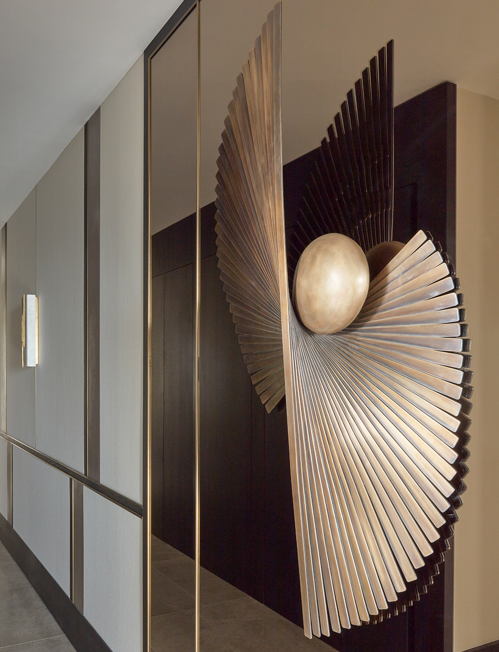 Sculptural details of a hallway in a luxury apartment design by Katharine Pooley