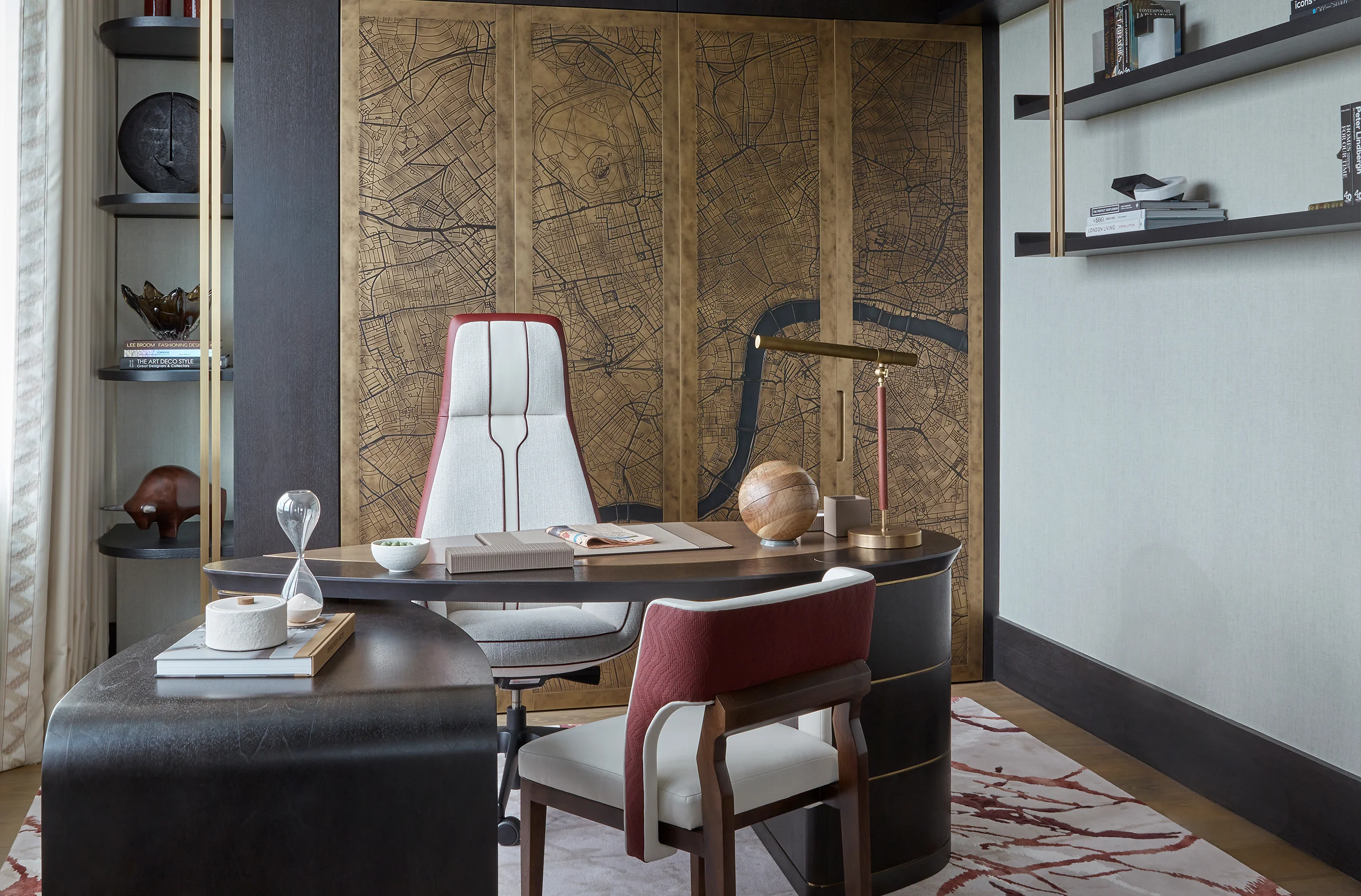 Bespoke details in a luxury study office in a london penthouse apartment