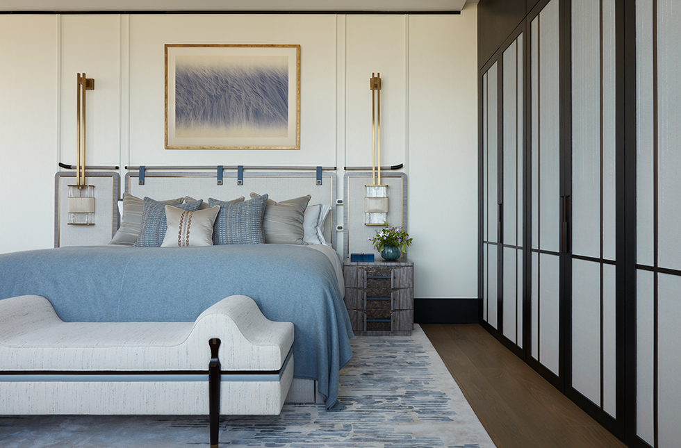 Bespoke details in a primary bedroom in a london penthouse apartment