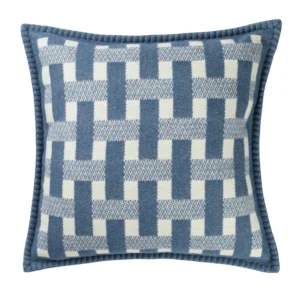 A cashmere cushion in a sapphire basketweave by scottish mill johnstons of elgin