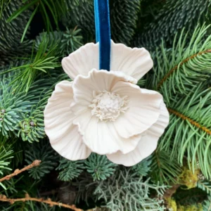 A poppy porcelain ceramic christmas tree decoration made in britian by katharine pooley