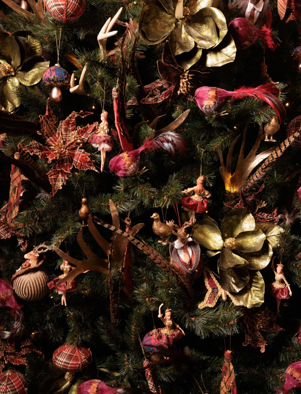 A luxury christmas tree decoration with fortnum and mason ornaments by Katharine Pooley