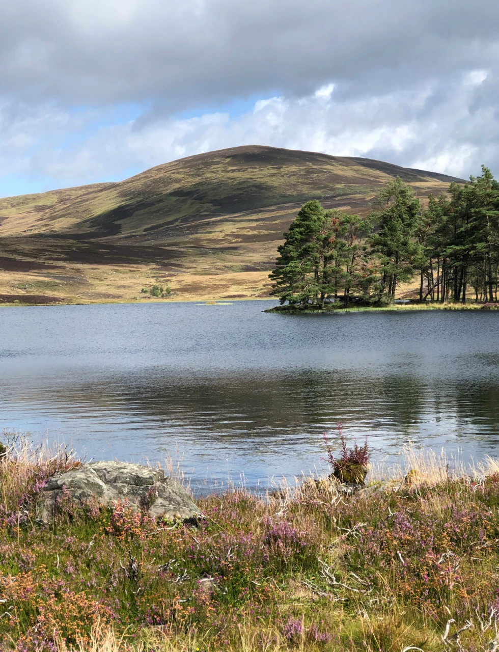 Beautiful scenery across a loch in Glenisla in the scottish highlands