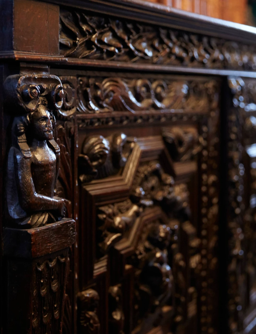 Carved wood details in the scottish highlands castle