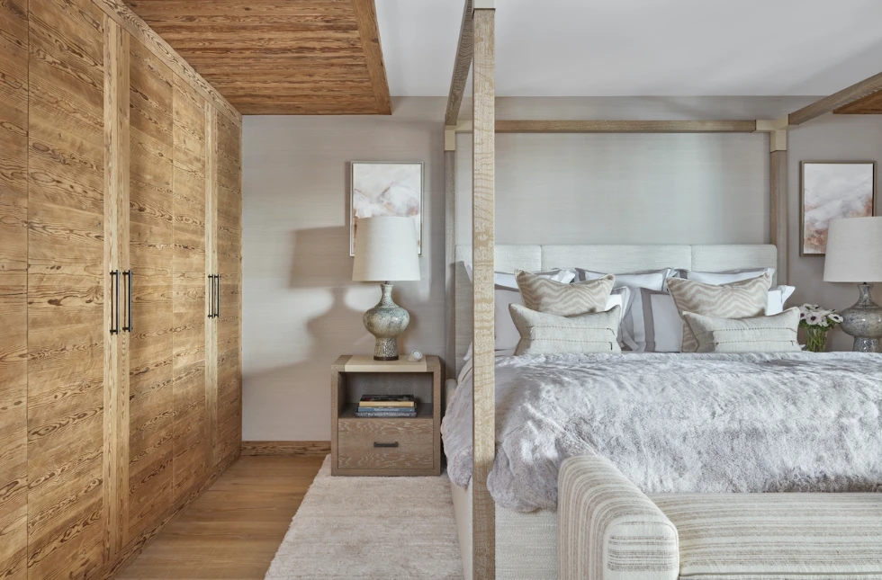 A chalet bedroom featuring rich tones of mocha mousse