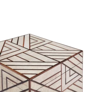 An close up view of a beautiful shagreen box with an art deco inspired inlay at the katharine pooley boutique