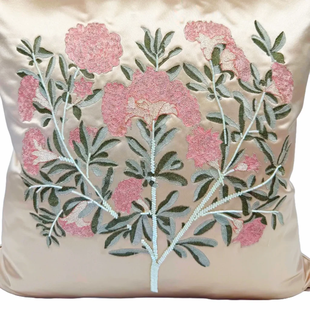 Katharine Pooley has commissioned this beautiful embroidered cushion from Geraldine Larkin, a local london craftsperson