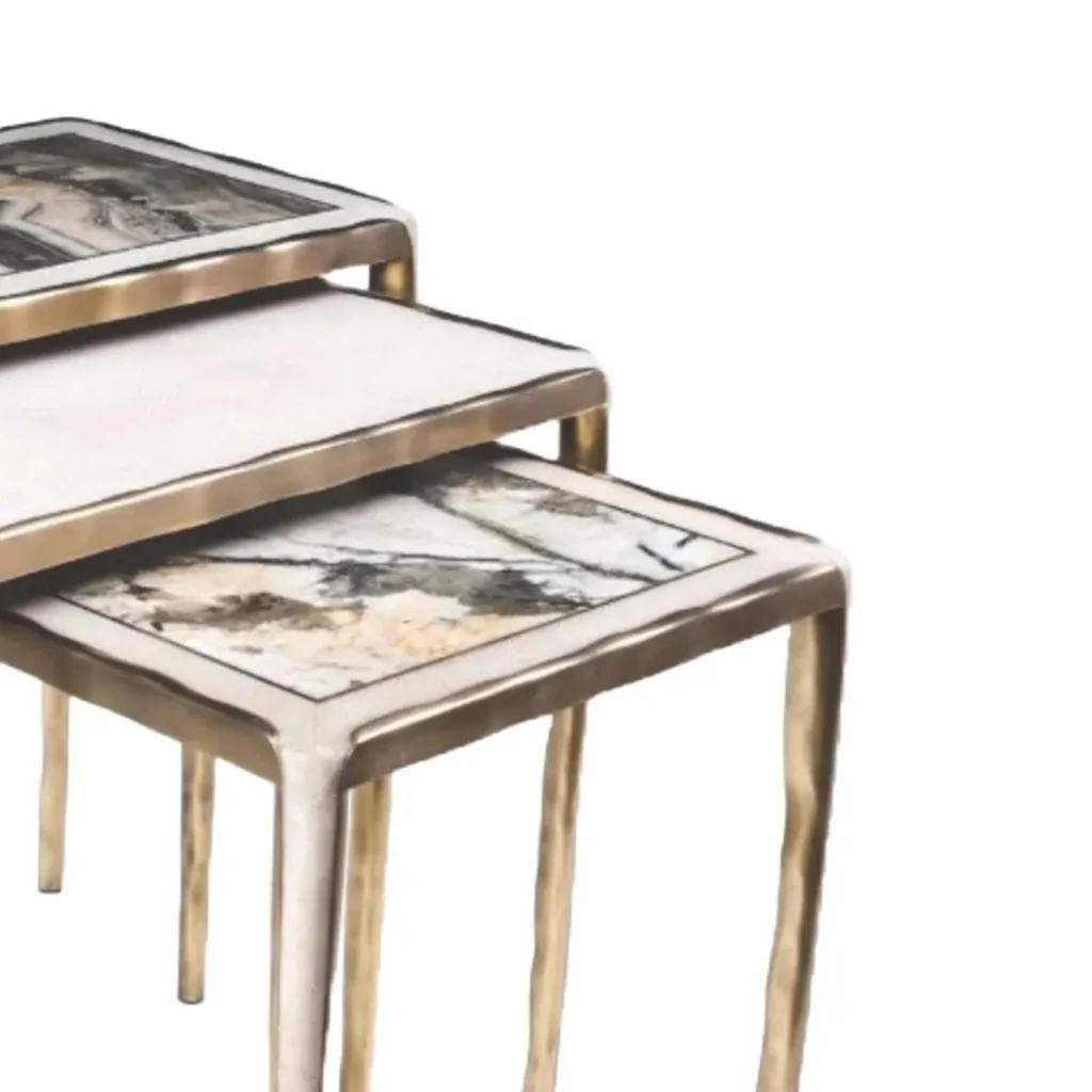 The sabrina nest of tables is a beautiful set crafted by hand for sale at the katharine pooley boutique